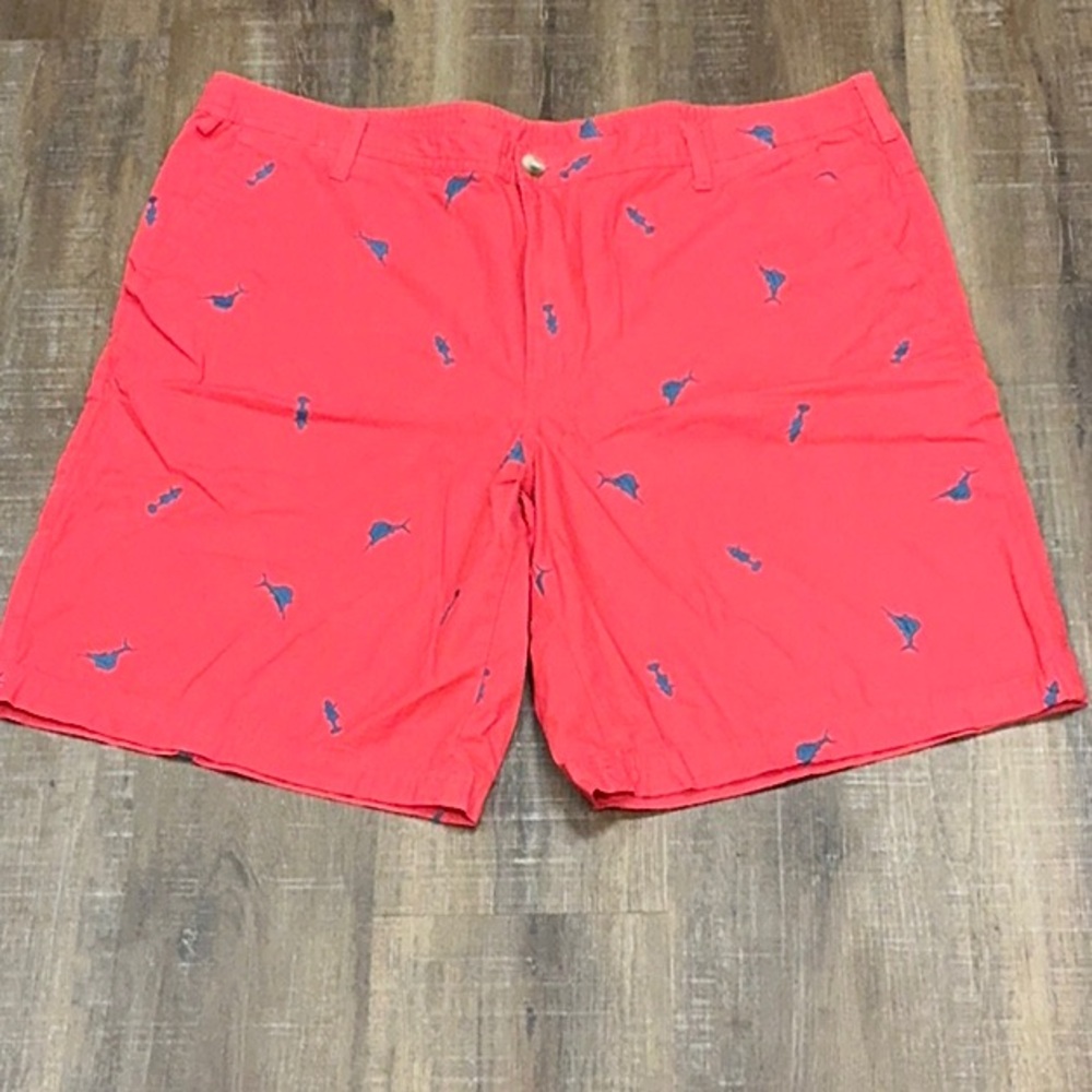 Men's Red Swim Shorts with Blue Accents
